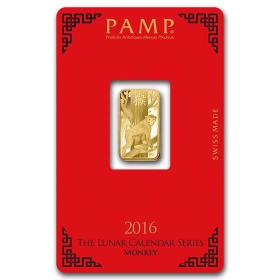 5 gram Gold Bar - PAMP Suisse Year of the Monkey (In Assay) 5 gram Gold Bar - PAMP Suisse Year of the Monkey (In Assay)